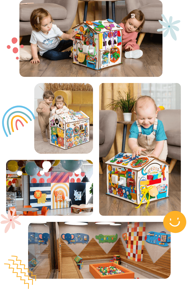 Дети, играющие с бизибордами